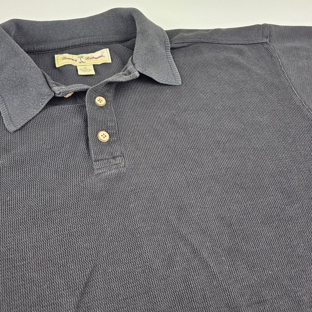 Vintage Tommy Bahama Mens M Black Silk Cotton Polo Shirt Textured Knit 90s
